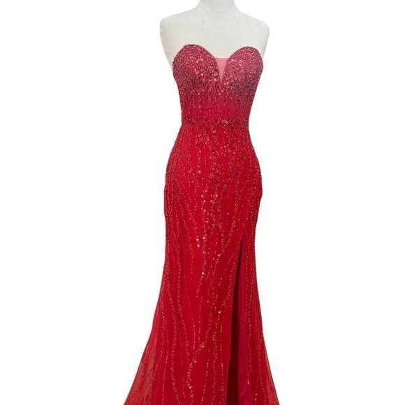 New Sleeveless Prom Maxi Gown w/ Sweetheart Neck & Beads Embroidery TC TL3042C - Picture 1 of 8